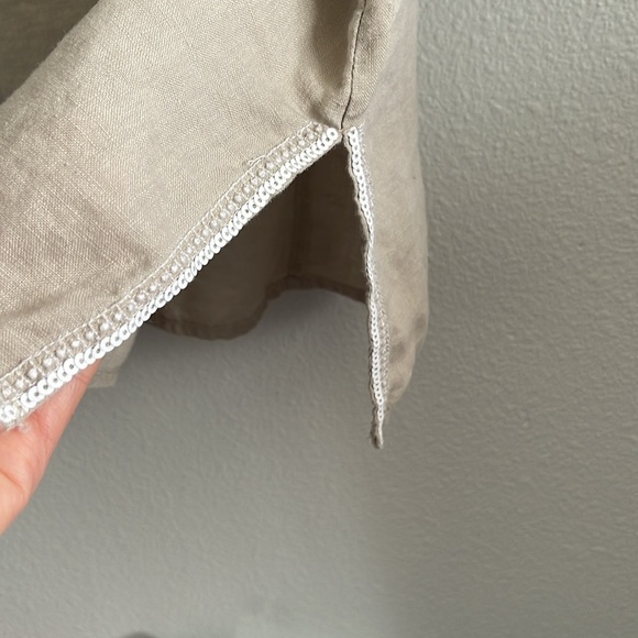 Symple NYC Tan Linen Sequined Embroidered 3/4 Sleeve Blouse Top - Picture 5 of 7